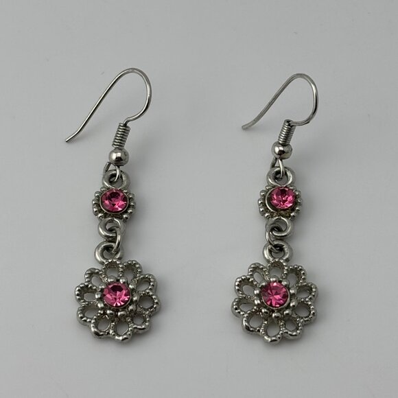 Vibrant Pink Flower Drop Earrings - Picture 3 of 4